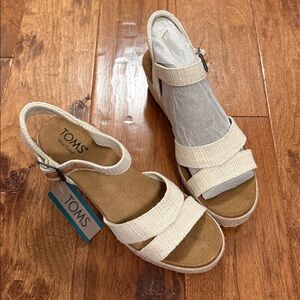 TOMS Beige Strappy Wedge Sandals